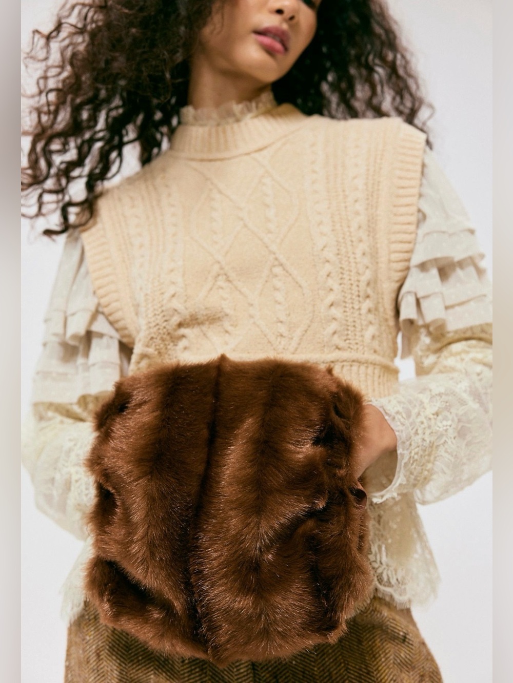 NWT! Rare Free People x Anna Sui Faux Fur Muff Caramel Brown